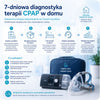 7-dniowa diagnostyka terapii CPAP w domu nowoczesny aparat do leczenia bezdechu sennego maska CPAP i profesjonalna opieka specjalisty indywidualny dobór terapii analiza wyników badania snu komfortowa terapia bez wychodzenia z domu usługa door to door do pacjenta